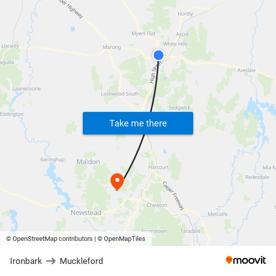 Ironbark to Muckleford map