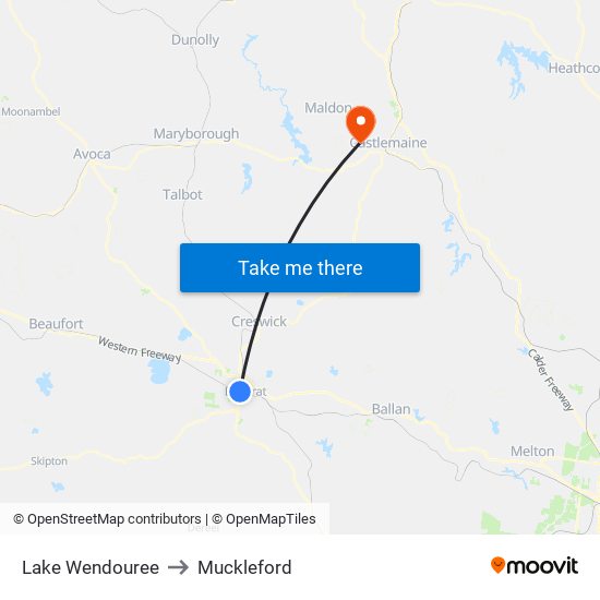 Lake Wendouree to Muckleford map