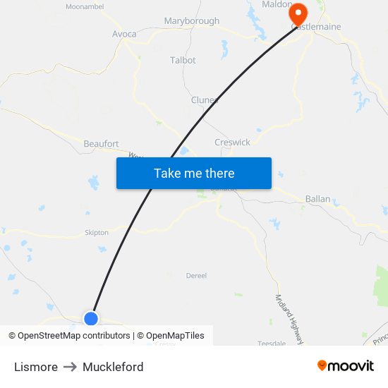 Lismore to Muckleford map