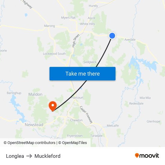 Longlea to Muckleford map