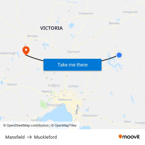 Mansfield to Muckleford map