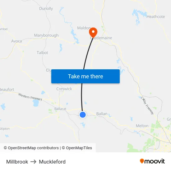 Millbrook to Muckleford map