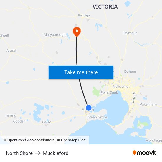 North Shore to Muckleford map