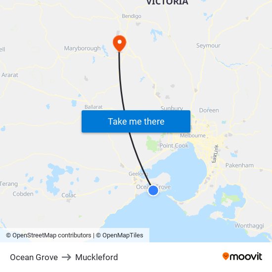 Ocean Grove to Muckleford map