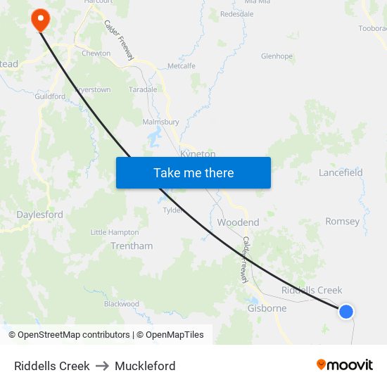 Riddells Creek to Muckleford map