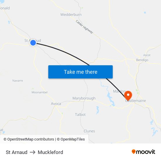 St Arnaud to Muckleford map