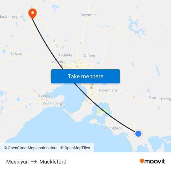 Meeniyan to Muckleford map