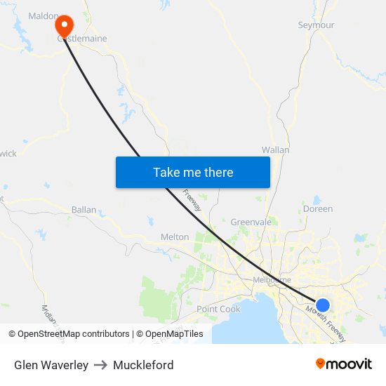 Glen Waverley to Muckleford map