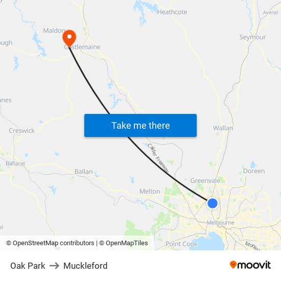 Oak Park to Muckleford map