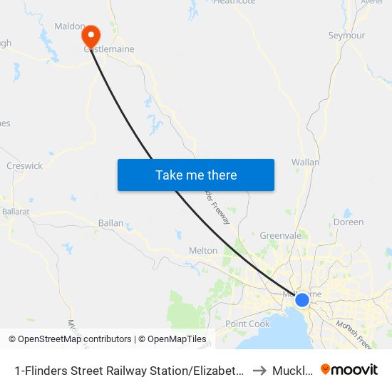 1-Flinders Street Railway Station/Elizabeth St (Melbourne City) to Muckleford map