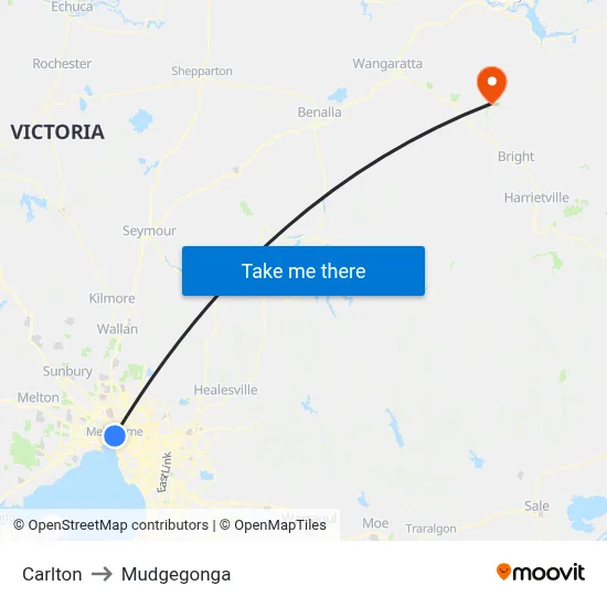 Carlton to Mudgegonga map