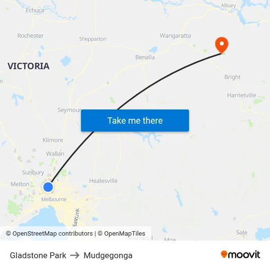 Gladstone Park to Mudgegonga map
