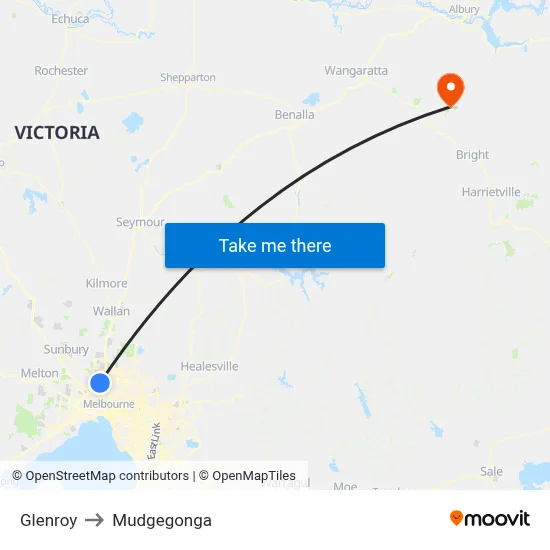 Glenroy to Mudgegonga map