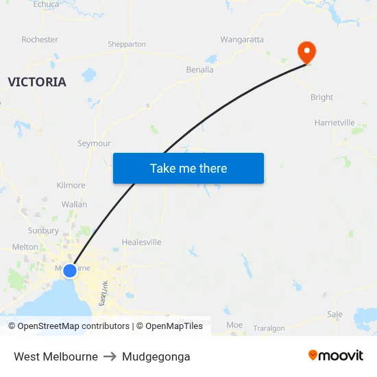 West Melbourne to Mudgegonga map