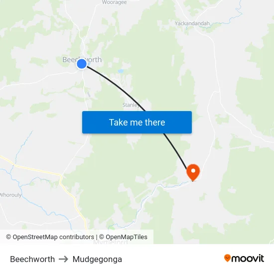 Beechworth to Mudgegonga map