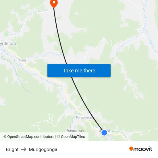 Bright to Mudgegonga map
