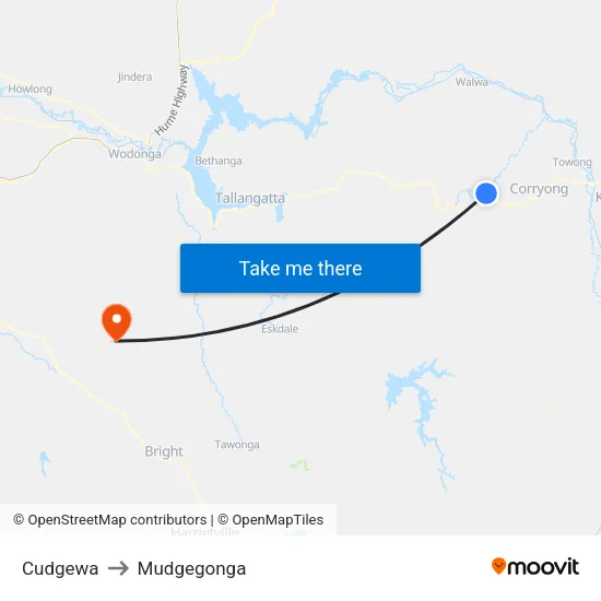 Cudgewa to Mudgegonga map