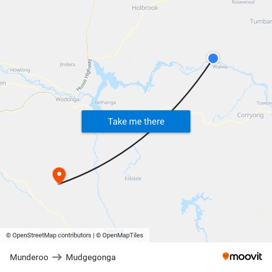 Munderoo to Mudgegonga map