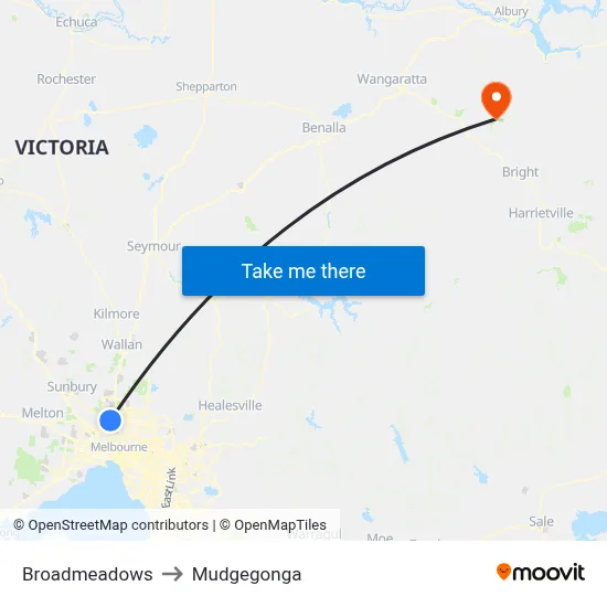 Broadmeadows to Mudgegonga map