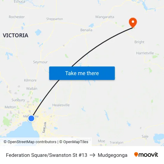Federation Square/Swanston St #13 to Mudgegonga map