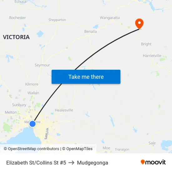 Elizabeth St/Collins St #5 to Mudgegonga map