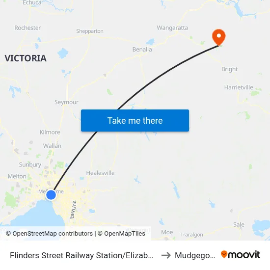 Flinders Street Railway Station/Elizabeth St #1 to Mudgegonga map