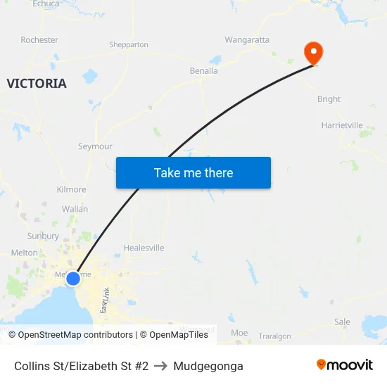 Collins St/Elizabeth St #2 to Mudgegonga map
