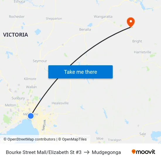 Bourke Street Mall/Elizabeth St #3 to Mudgegonga map