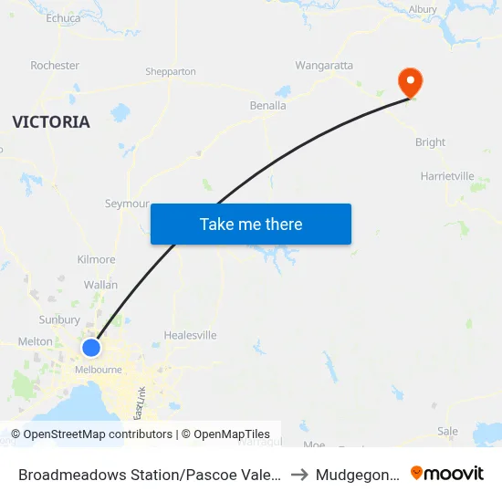 Broadmeadows Station/Pascoe Vale Rd to Mudgegonga map
