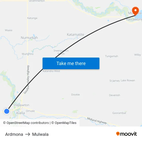 Ardmona to Mulwala map