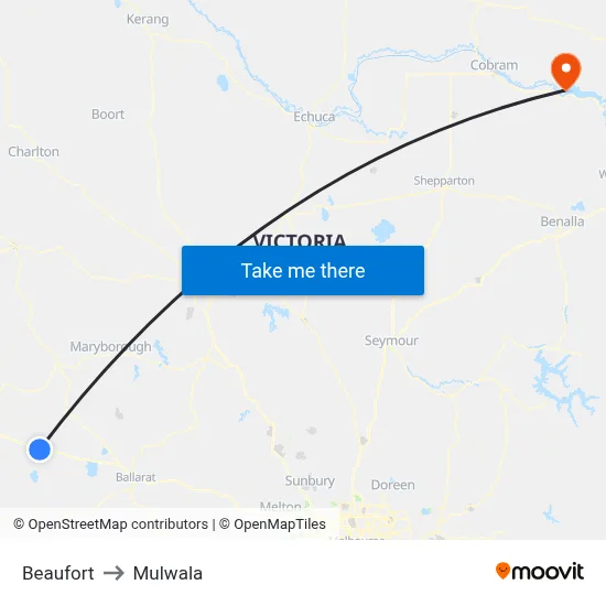 Beaufort to Mulwala map