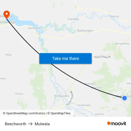 Beechworth to Mulwala map
