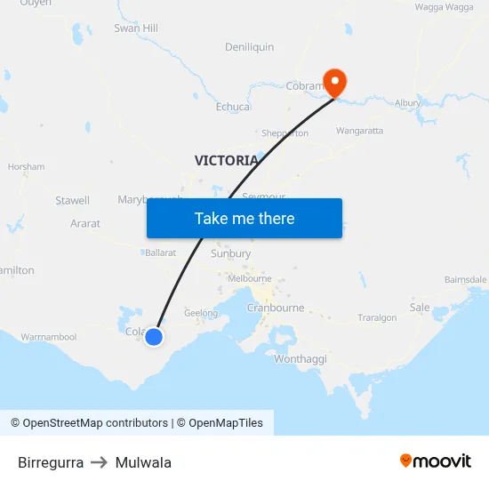 Birregurra to Mulwala map