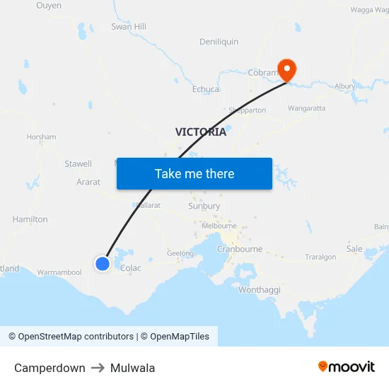 Camperdown to Mulwala map