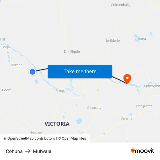 Cohuna to Mulwala map