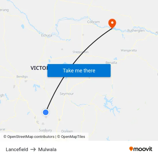 Lancefield to Mulwala map