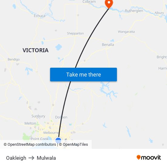 Oakleigh to Mulwala map