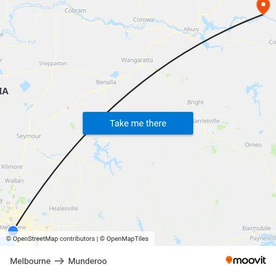 Melbourne to Munderoo map