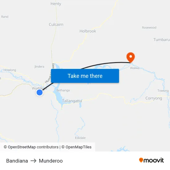 Bandiana to Munderoo map