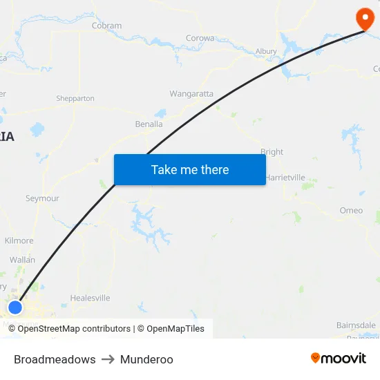 Broadmeadows to Munderoo map