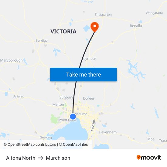 Altona North to Murchison map