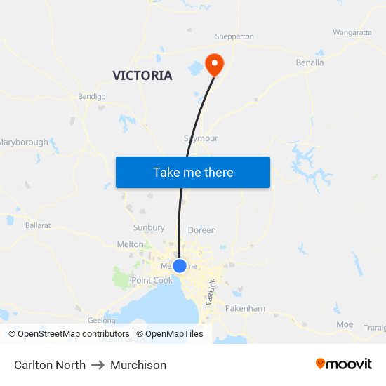 Carlton North to Murchison map
