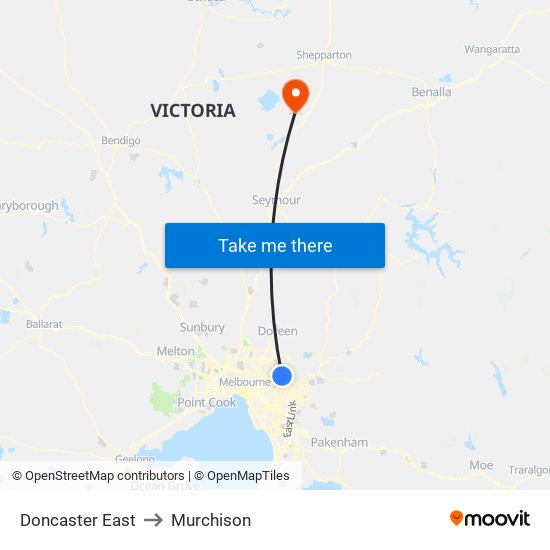 Doncaster East to Murchison map