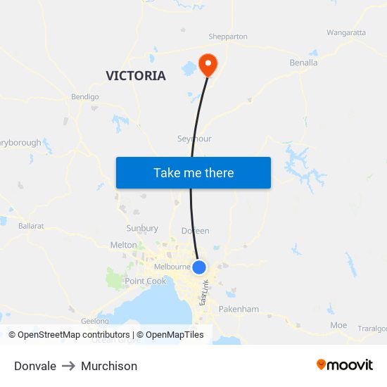 Donvale to Murchison map
