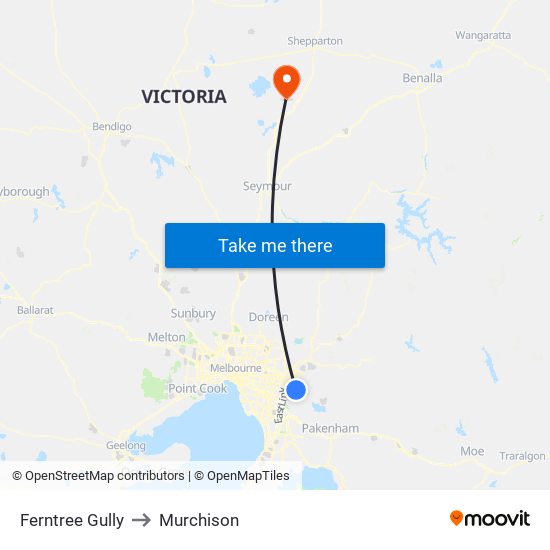 Ferntree Gully to Murchison map