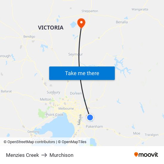 Menzies Creek to Murchison map