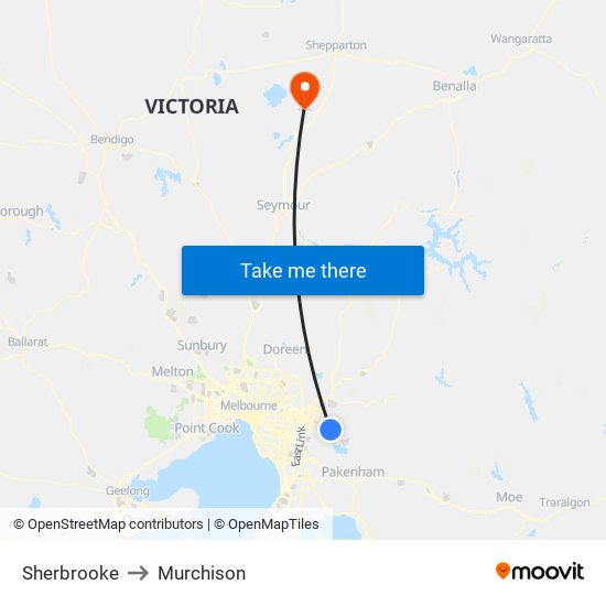 Sherbrooke to Murchison map