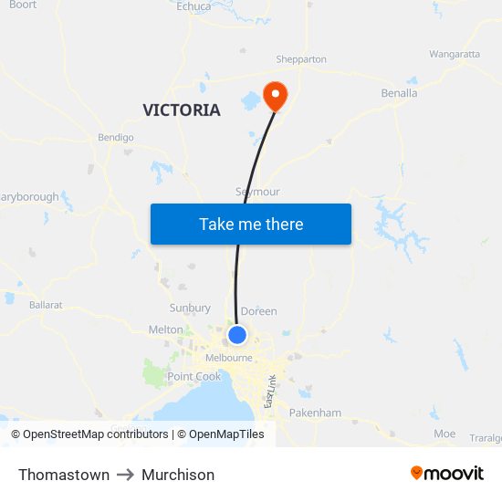 Thomastown to Murchison map