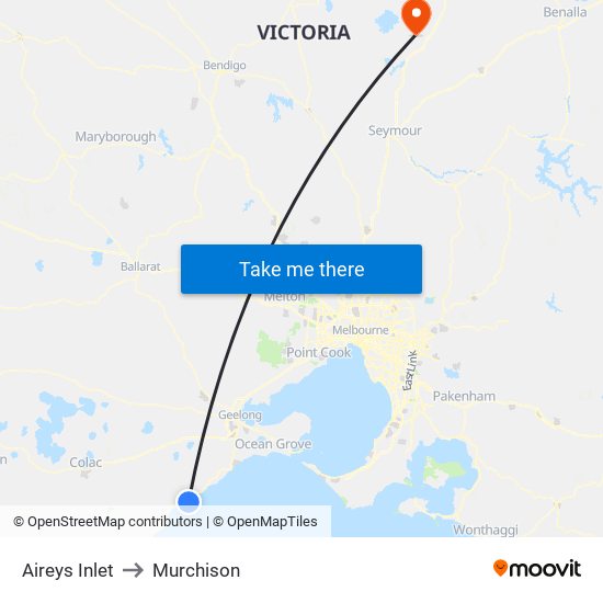 Aireys Inlet to Murchison map