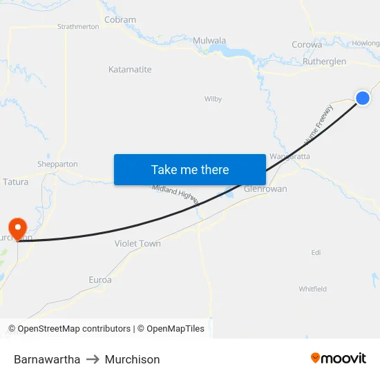Barnawartha to Murchison map